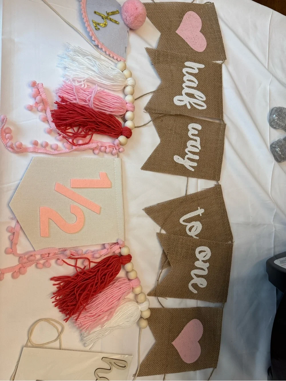 Halfway to One Pink Burlap Banner and Tassel Party Kit